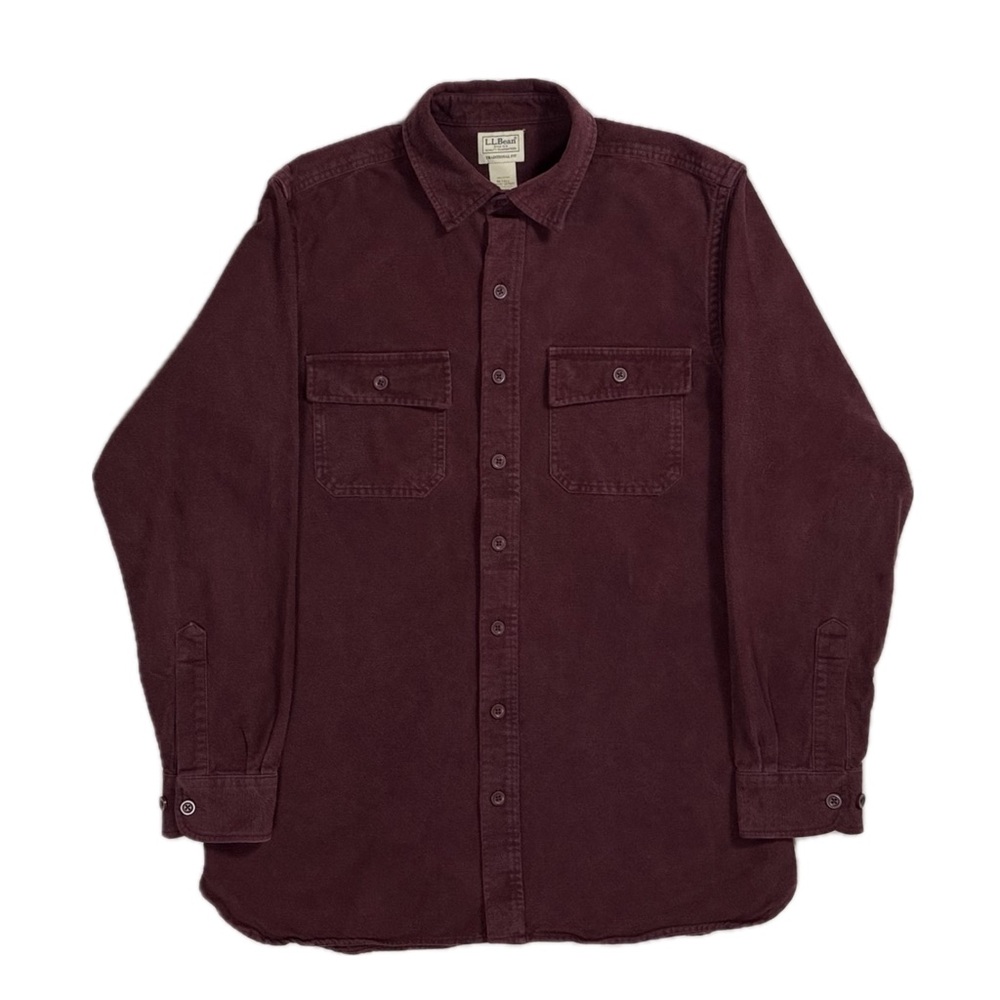 LL Bean cotton burgundy chamois traditional fit flannel shirt mens medium tall
